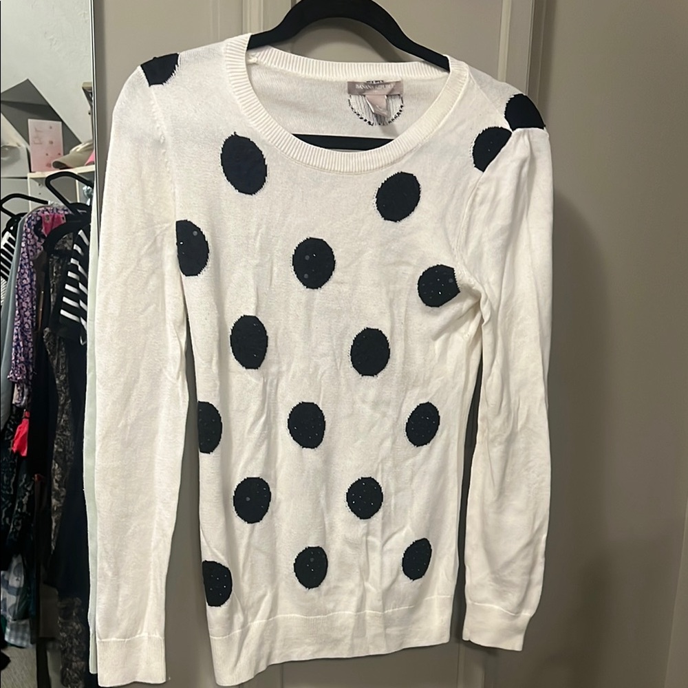 Banana Republic White Sweater with Black Polka Dots